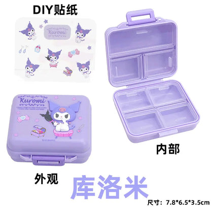 Cute Kuromi My Melody 7 Compartment Pill Case Daily Medicine Organizer with Removable Stickers Travel Portable Moisture Proof