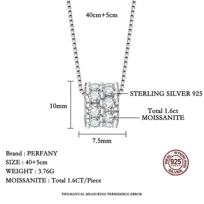 PERFANY 1.6CT Moissanite Necklace for Women S925 Pure Silver Spherical Laboratory Diamond Pendant Luxury Party Jewelry Gift