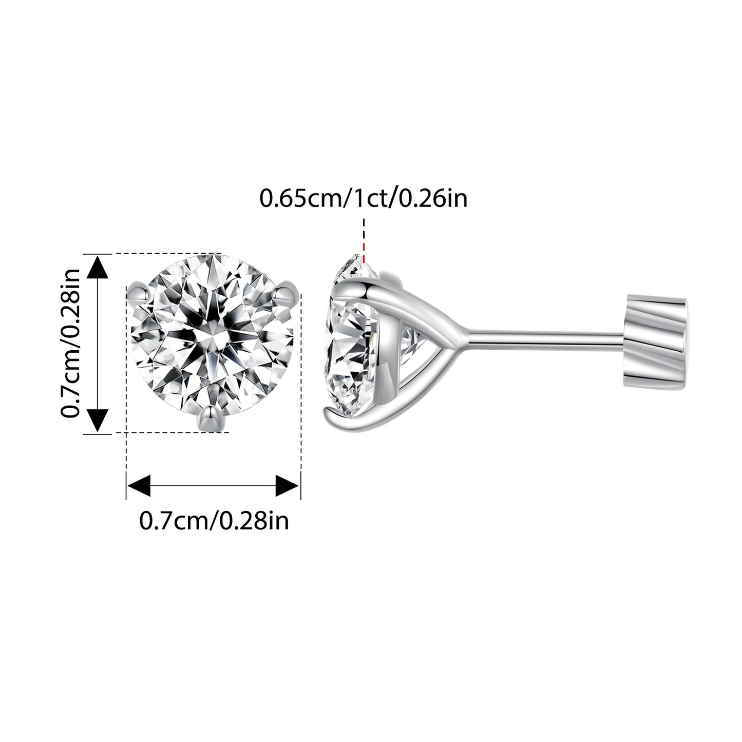 Bamoer U 1CT Moissanite Stud Earrings Round Cut Lab Diamond Platinum Plated Earrings for Women Wedding Minimalist Gift S925