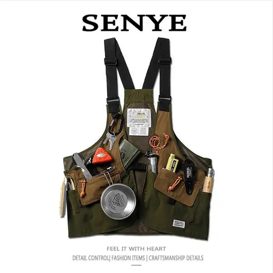 Spring Summer Mountain Workwear Vest, Men'S Outdoor Multi Pocket Functional Style Tactical Fishing Vest, American Retro Jacket