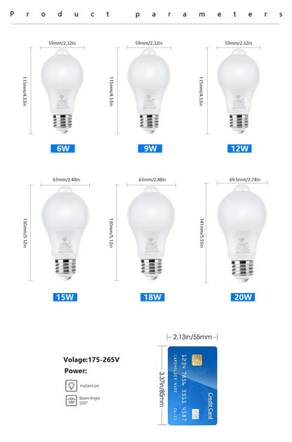 E27 LED PIRモーションセンサー電球 15W 18W 屋外照明 人感誘導電球 リビングルーム 寝室 廊下 ガレージ用