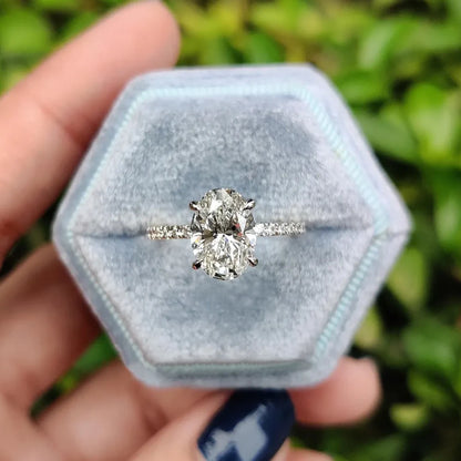 1/2/3/4カラット オーバルカット フルモアサナイト 婚約指輪 レディース ソリティア ヒドゥンハロー ダイヤモンド S925シルバー 結婚指輪 GRA付き