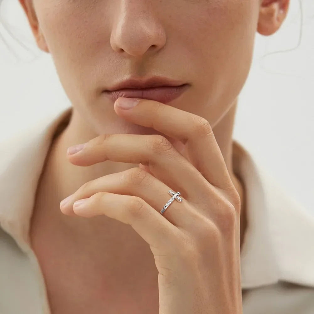 M-JAJA Moissanite Ring Original 925 Sterling Silver 3mm D Color VVS1 Cross Wedding Bands for Women Couple Promise Rings Jewelry