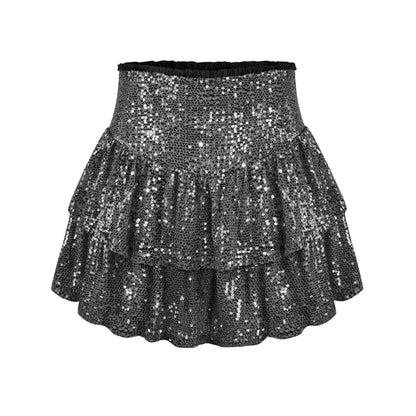2024 Fashion Party Evening Clothes for Women Summer Sexy Elastic High Waist Sequin Mini Pleated Skirts Streetwear Short Dress