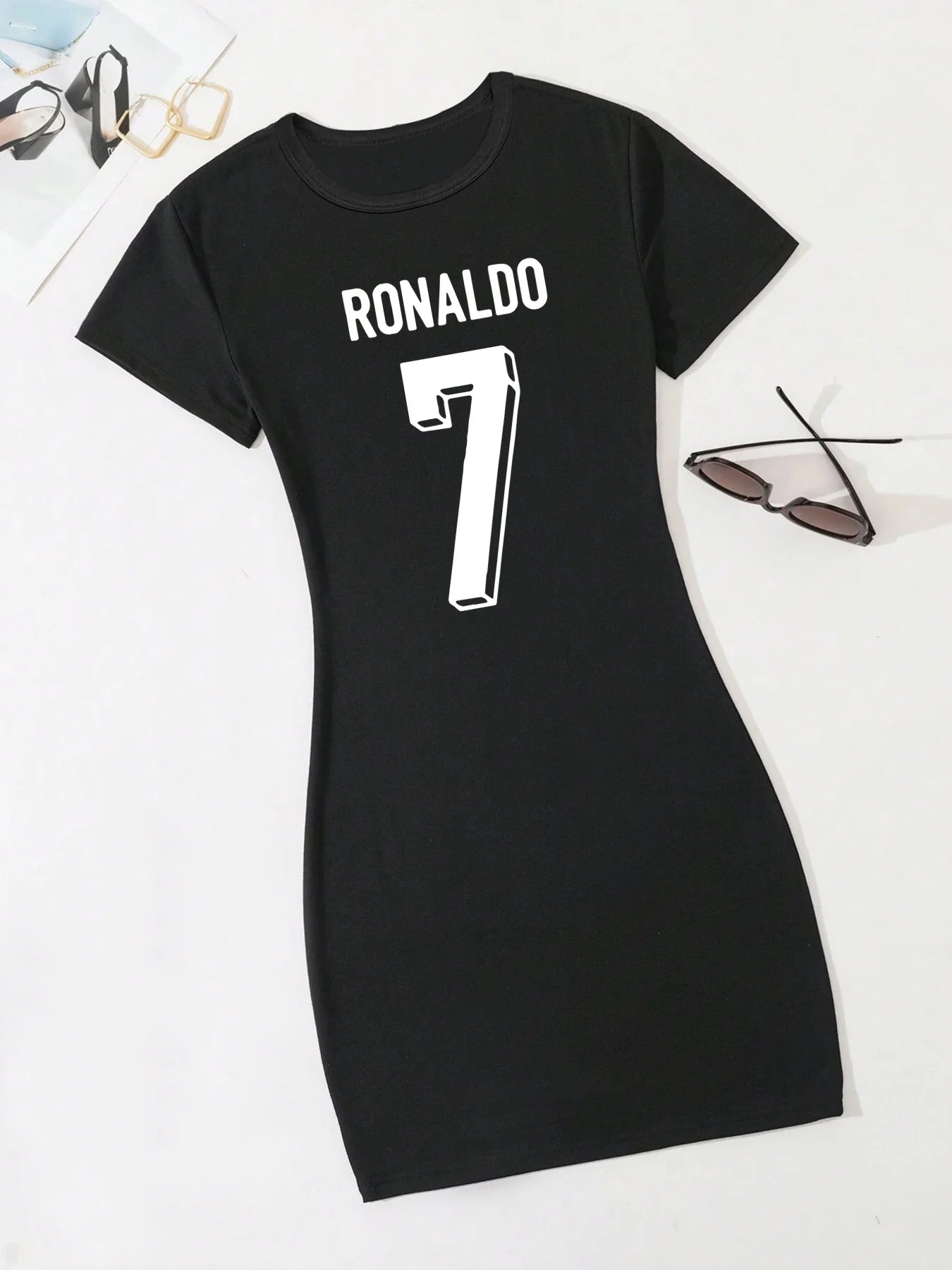 Plus Size Women's Bodycon Dress Short Sleeve Round Neck Casual Ronaldo 7 Graphic Printed Summer Fashion Breathable Dress