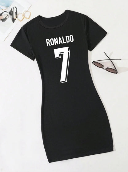 Plus Size Women's Bodycon Dress Short Sleeve Round Neck Casual Ronaldo 7 Graphic Printed Summer Fashion Breathable Dress