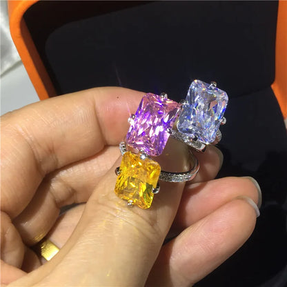 Luxury Square 5ct Lab Sapphire Topaz Diamond ring 925 sterling silver Engagement Wedding Rings for women Men Party Jewelry Gift
