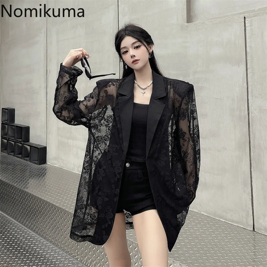 レディースウェア 夏 薄手ジャケット 2025 Ropa Mujer パッチワーク レース 気質コート セクシー Y2K トップス シースルー オーバーサイズ アウター