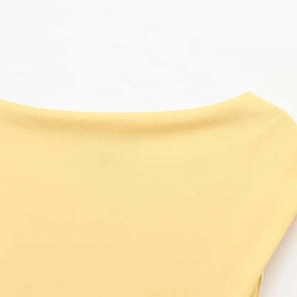 TRAF Asymmetrical Long Dresses 2025 Woman Sleeveless Yellow Midi Dress Ruched Bodycon Party Dresses Women Slit Elegant Dress 088