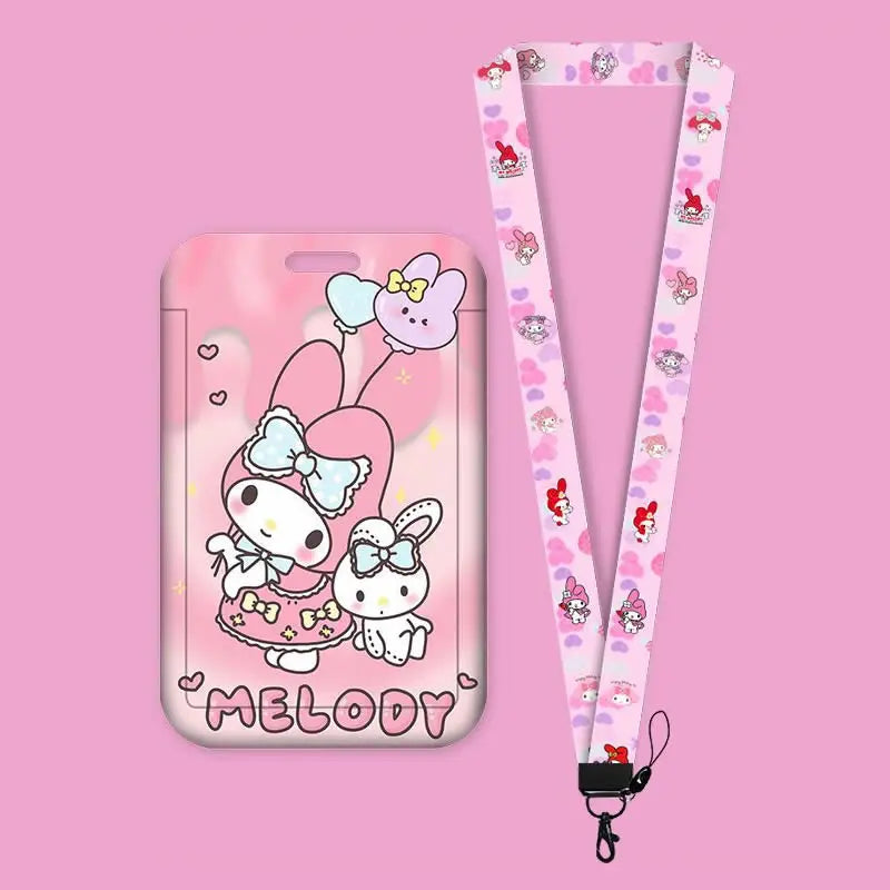 Cartoon Sanrio Lanyard Card Sleeve kawaii Hello Kitty Kuromi My Melody ID Card Bus And Subway Access Work Permit Card Sleeve
