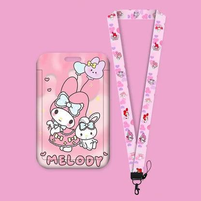 Cartoon Sanrio Lanyard Card Sleeve kawaii Hello Kitty Kuromi My Melody ID Card Bus And Subway Access Work Permit Card Sleeve