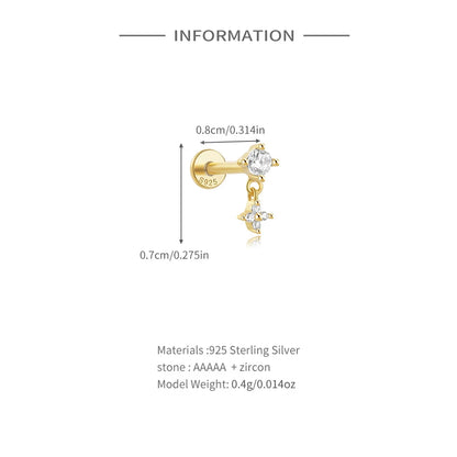Aide 925 Sterling Silver 1pc Geometry Multi Piercing Stud Earrings For Women K Gold Simple Elegant Tassel Jewelry Gift Pendiente