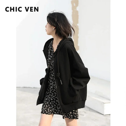 CHIC VEN Women's Hoodies Sweatshirts Casual Loose Sports Women Jackets Streetwear Female Coat Fashion Tops Spring Autumn 2022
