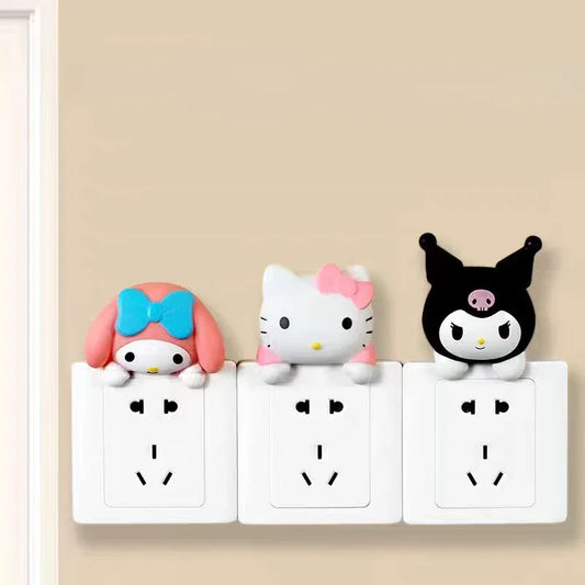 Kawaii Sanria Switch Sticker Anime Hello Kittys Kuromi Melody Creative Bedroom 3D Wall Socket Cover Plate Decor Home Ornaments