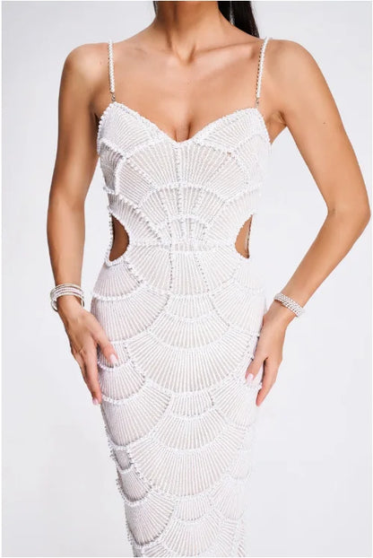 Deluxe Exquisite Sequin Beaded Sexy Hollow Suspender Dress Celebrity Birthday Party Dinner Dress Sweet Date Prom Dress