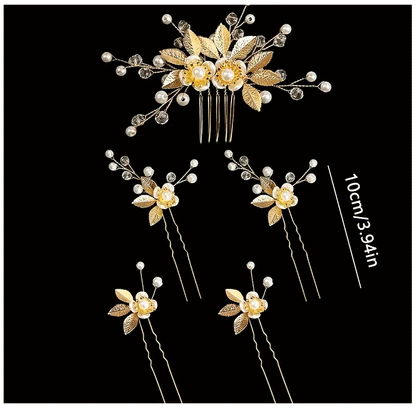 5 Pcs Crystal Luxury Hair Accessories Set Sweet Romantic Women's Bride Party Wedding Accessories Jewelry Hair Clip Hair Comb Set