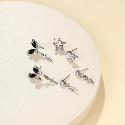 Goth Black Butterfly Crystal Star Earring Set For Women Girl Vintage Aesthetic Heart Stud Earring Trendy Y2K Jewelry