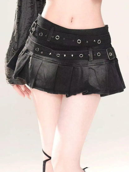 Black Gothic Mini Skirt Woman Y2K Korean Fashion High Street Aesthetic Elegant Retro A-line Mini Denim Skirt Outfits 2025