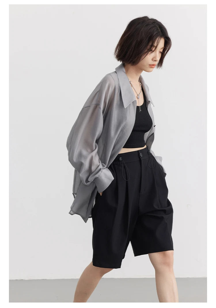 CHIC VEN Women Thin Shirt Long Sleeve Casual Loose Slightly Transparent Cool Blouses Woman Solid Design Female Top Summer 2024