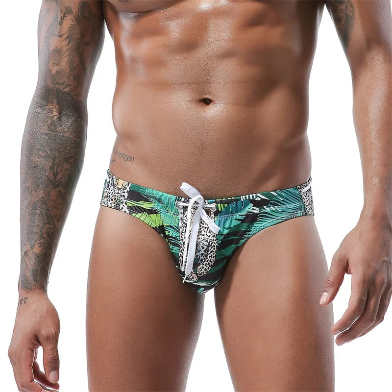 Men's Swimwear Swimsuit Beach Low Waist Briefs Swimsuit Leopard Digital Printing Crochet Bikini Surfing Swim Wear Bathing Suit