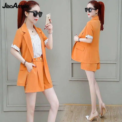 2025 Summer New Suit Jacket Shorts Suspenders Three-piece Women's Professional Wear Korean Fashion Blazers Coat Vest Pants Set