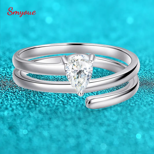 Smyoue認定 0.5CT 本物モアサナイト ソリティアリング レディース用 スターリングシルバー925 18Kメッキ ラボダイヤモンド 女性用テイルリング