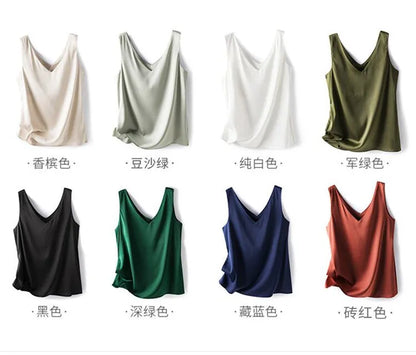 Acetate satin Camisole Women's V-neck Silk Satin vest Top elegant wild Avocado Green white black tank Women Crop Tops