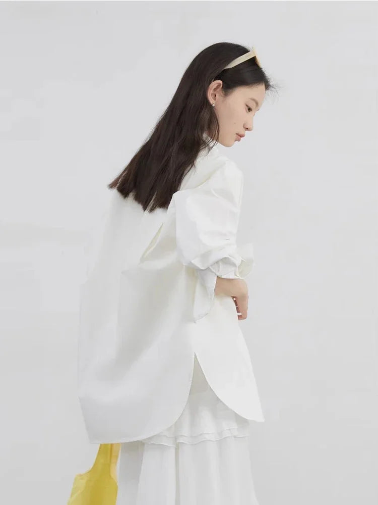 CHIC VEN Women Shirts Solid Long Sleeve Loose Single Breasted Female Blouses Woman Cotton Spring Summer 2025 Clothing