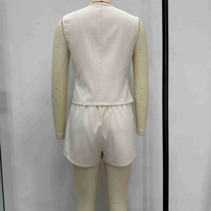 New Elegant Commuter V-neck Button-decorated Vest Shorts, Short Two-piece Set, Femininity, Slim and Skin-friendly Age Reduction