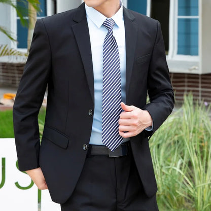 Suit (Blazer+pants) Fashion Business Gentleman Italian Style Slim Solid Color Professional Suit Wedding Groom Best Man Suit