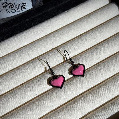 New Fashion Trend Pink Heart Pendant Earrings For Women Ear Hooks Jewelry Wedding Party Gift Accessories