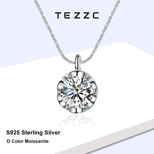 Tezzc 2CT Real Moissanite Pendants Necklaces for Women Party Wedding 925 Sterling Silver Diamond Fine Jewelry Wholesale