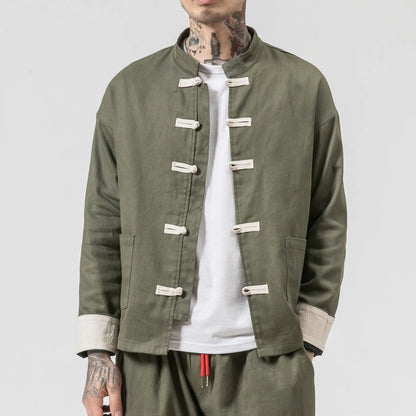 Chinese Wind Cotton Buckle Large Men's Casual Jacket Jacket Retro Stand-up Collar Tang Suit Top Batch