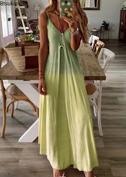 Plus Size 4XL 5XL Women's Summer Casual Loose Strap Dress Sexy Beach Boho Maxi Dress Large Size Long Dresses Female Robe Femme
