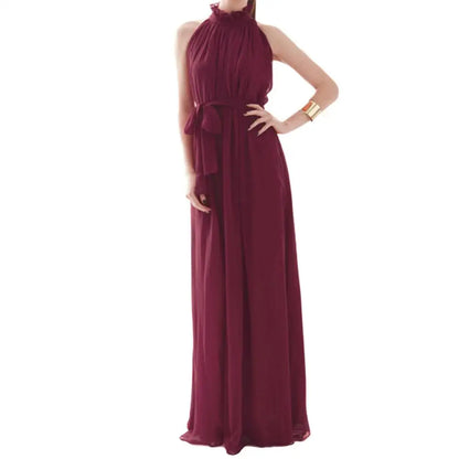 Halter Neck Dress Lace Up Elegant Sleeveless Club Party Dress Sexy Ruffled Evening Party Maxi Dress Prom Gown Beach Dresses