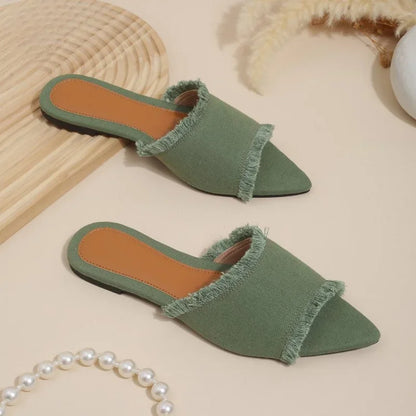Women Flats Cowboy Slippers Fashion Beach Dress Shoes  Summer Femme Pointed Toe Flip Flops New Casual Slides Zapatos Mujer