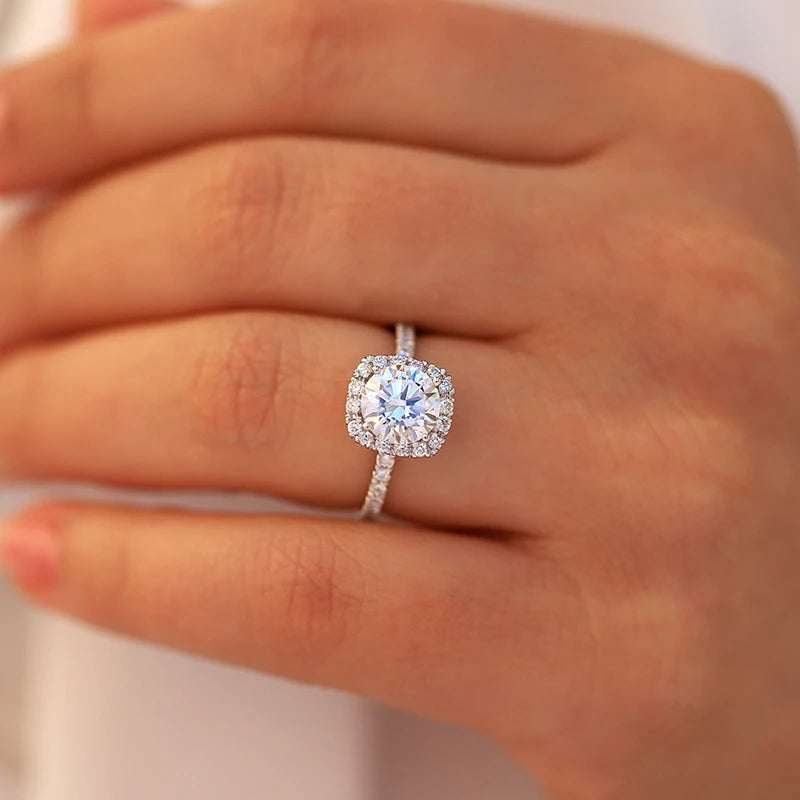 DWJ 0.5-3 Carat D Real Moissanite Diamond Wedding Halo square Rings  for Women Original 925 Sterling Silver New in Fine Jewelry