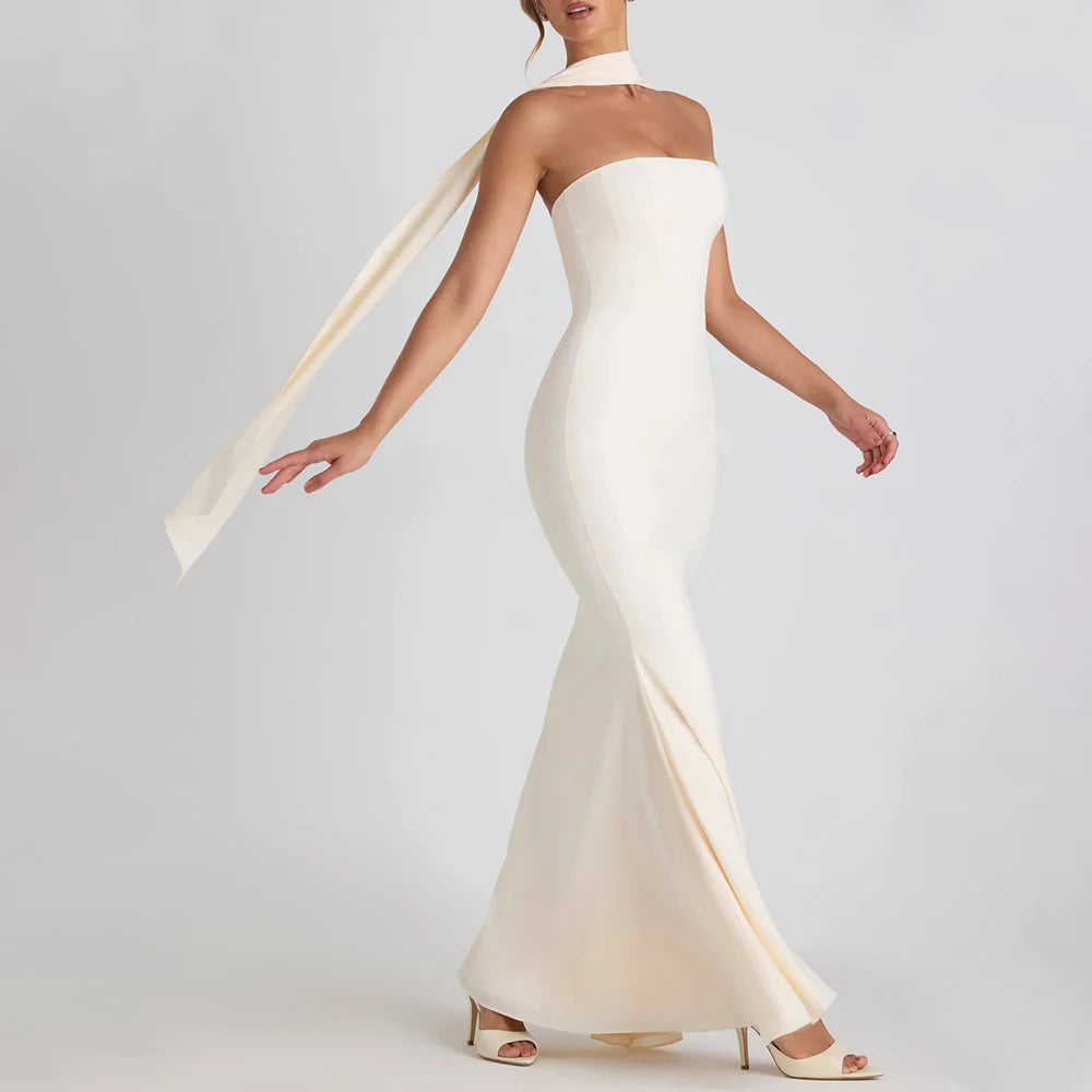 Mia Muse Dresses Spring Summer Elegant Decent Skinny Fit Sleeveless Strapless Maxi Evening Formal Shift Dresses For Women