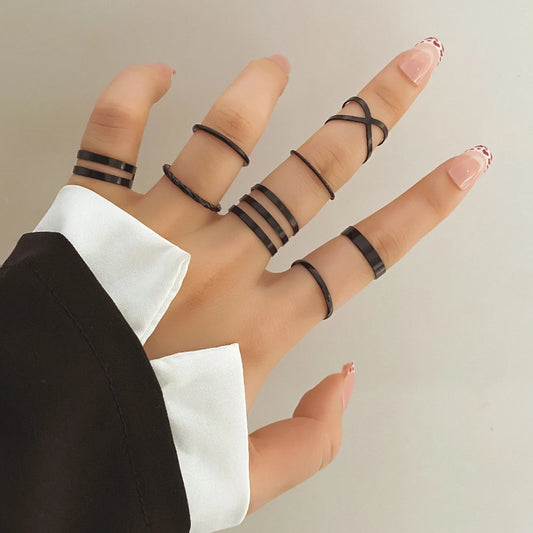 2025 Kpop Punk Geometric Black Chain Open Ring For Women BFF Wedding Luxury Vintage Grunge Aesthetic Jewelry EMO Y2K Accessories