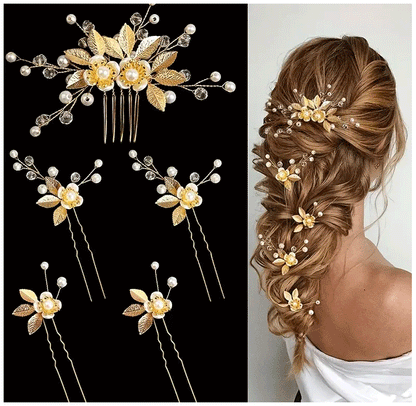 5 Pcs Crystal Luxury Hair Accessories Set Sweet Romantic Women's Bride Party Wedding Accessories Jewelry Hair Clip Hair Comb Set