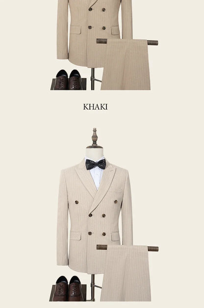 ST Cassy 高品質の男性用ストライプスーツ スリムフィット 高級男性服 エレガントなメンズスーツ ウェディングトレンドコスチューム
