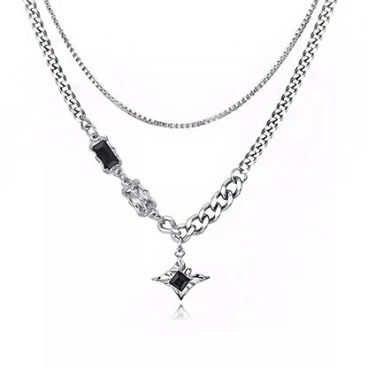 Hip Hop Zircon Star Double Layer Necklace For Men Women Trend Charm Titanium Steel Pendant Chain Unisex Jewelry Wholesale