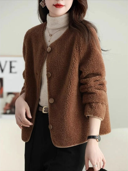 Fleeced Short Jacket for Women Korean Style New Products Demi-season Fashion 2025 Coats Woman Reviews Clothes Great Luxury Cheap