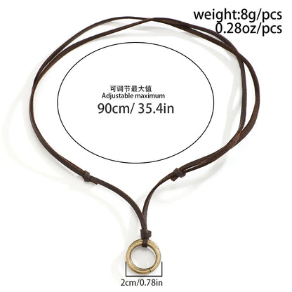 Adjustable Long Rope Chain with Circle Ring Pendant Necklace Men Vintage Jewelry on the Neck Accessories 2023 Fashion Male Gifts