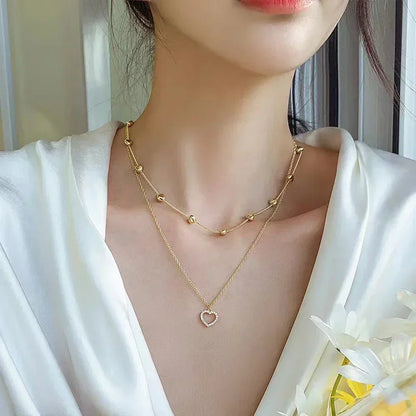 Pearl Dainty Adjustable Double Layer Chain Pendant Necklaces Gold Plated Pearl Tiny Chain Delicate Mother's Valentine Jewelry
