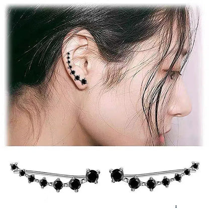 2 Gold Color Black White Gem 6 Rhinestone Ear Clip Earrings Women Simple Fashion Personality Student Girl Party Business Jewelry