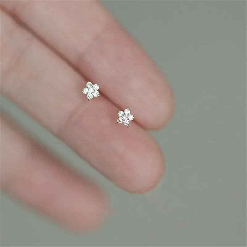 Silver Plating Gold Color Mini Glossy Flower Stud Earrings for Women Girls Cute Simple Exquisite Jewelry