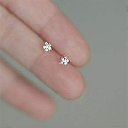 Silver Plating Gold Color Mini Glossy Flower Stud Earrings for Women Girls Cute Simple Exquisite Jewelry