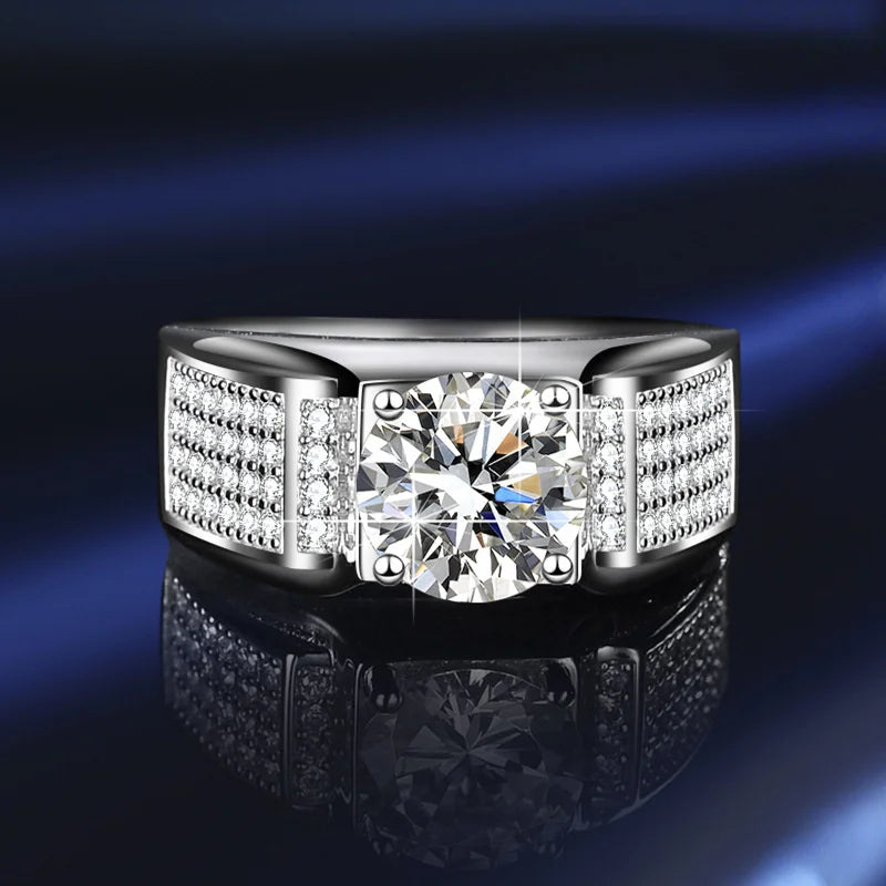 Bague Ringen Real Moissanite Ring For Men Sterling Silver 2 Carat Round Brilliant Diamonds Engagement Ring Male Wedding Jewelry