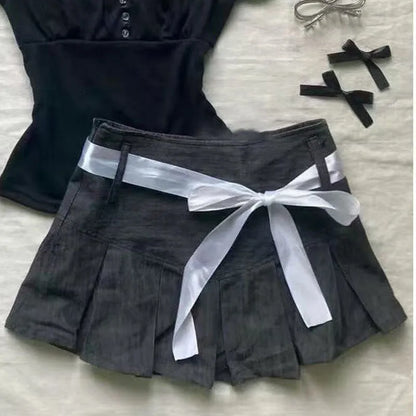 パンクY2Kスカート レディース服 ゴス セクシー ロパ エステティック ストライプ ハイウエスト レースリボン ミニスカート グランジ エモガール 2000年代 ショートスカート
